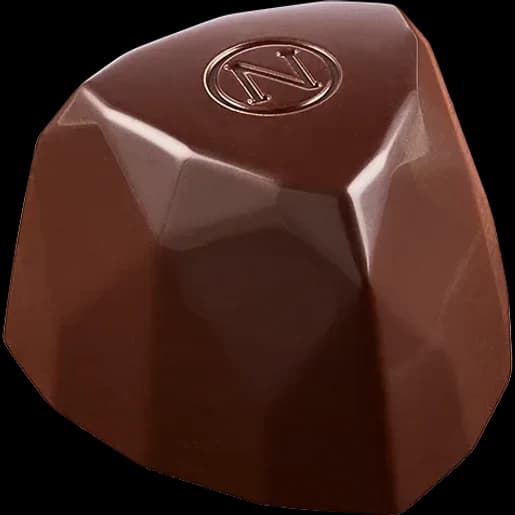 Carré de chocolat noir aux facettes géométriques